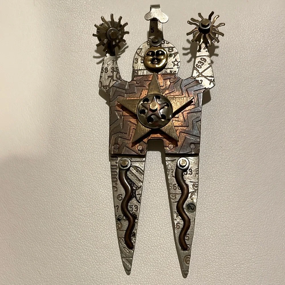 RARE Beth Piver Steampunk Mixed Metal Acrobat Pin Brooch Pendant Converter Sz OS